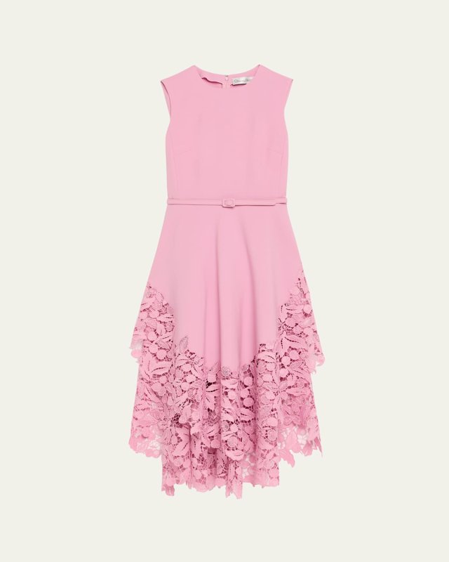 Sleeveless Cherry Guipure Embroidered Dress With Self Belt